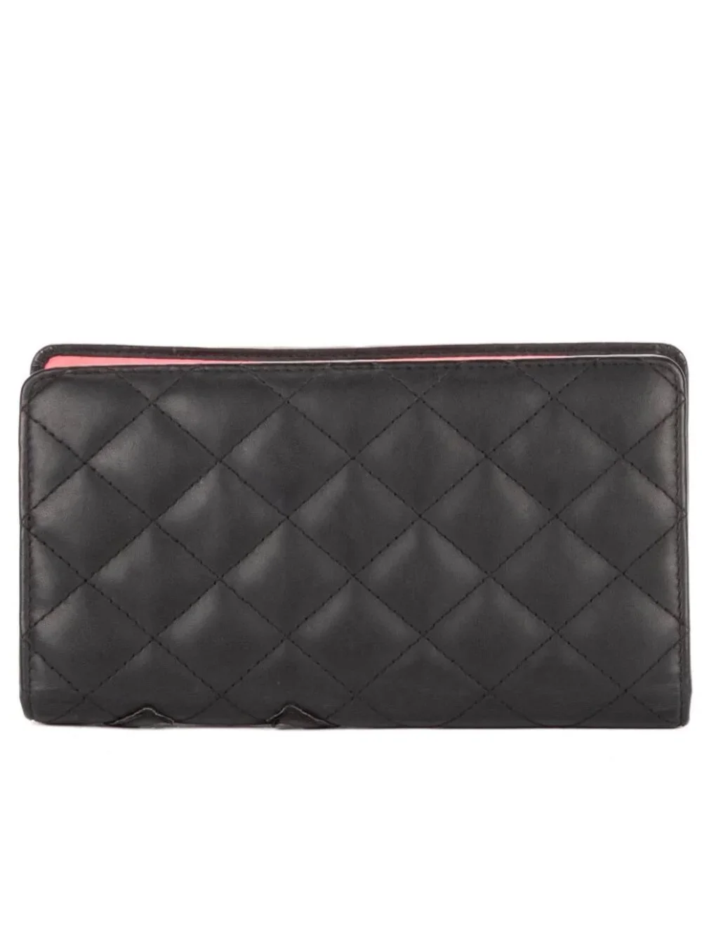 Chanel Cambon Line Long Bifold Wallet Black Pink Quilted Lambskin Leather